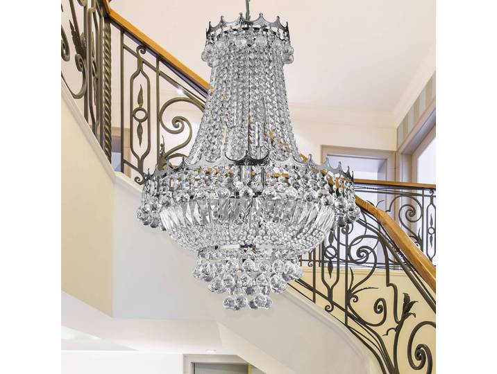 Searchlight Kristall Kronleuchter Versailles, dimmbar, chrom / silber, für Wohn- / Esszimmer, Kristall