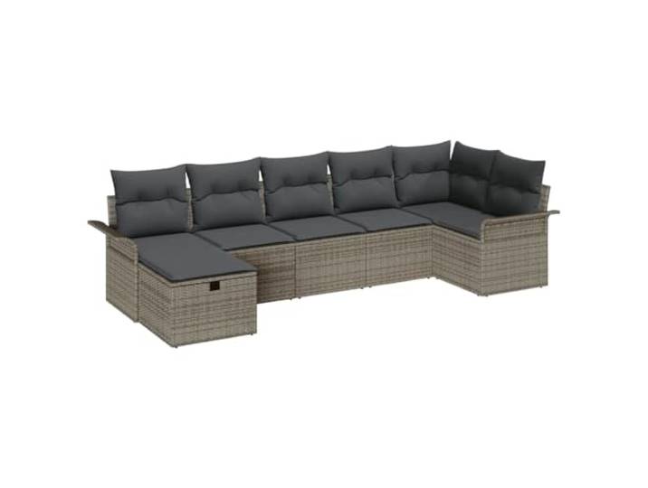 KTHLBRH Gartenmöbel-Set, 7-teilig, Polyrattan Modularer Sessel und Sitzsack, herausnehmbare Kissen, versteckte Fächer, robustes Polyrattan, für den Außenbereich