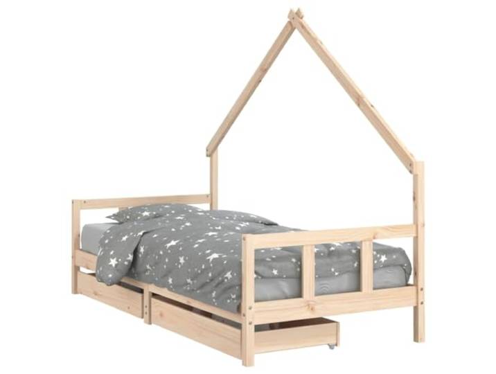 FDSAQOPT mit Schubladen 90x200 cm Massivholz Kiefer Hausbett-Design, stabile Holzlatten, niedrige Einstiegshöhe, Aufbewahrungsschubladen, massives Kiefernholz