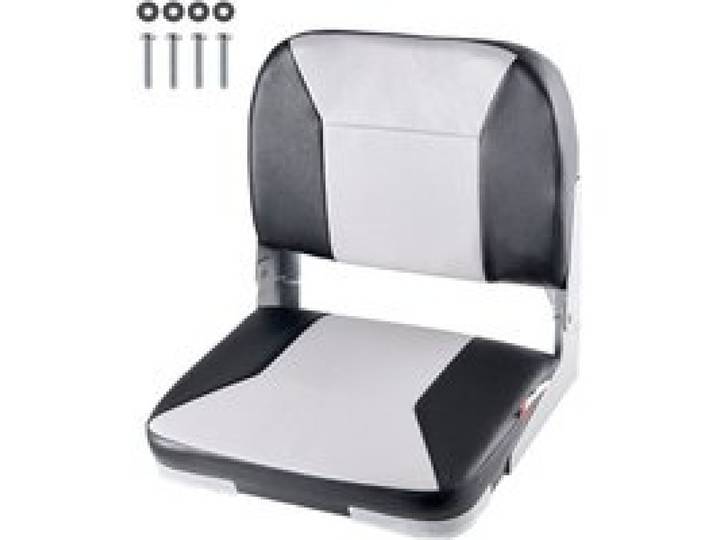 VEVOR 1 Stk. Bootssitz Bootsstuhl mit niedriger Rückenlehne klappbarer Fischerbootsitz mit dickem Schwammkissen & wasserdichtem PVC-Leder, Scharniere aus Aluminiumlegierung, Schwarz & Grau