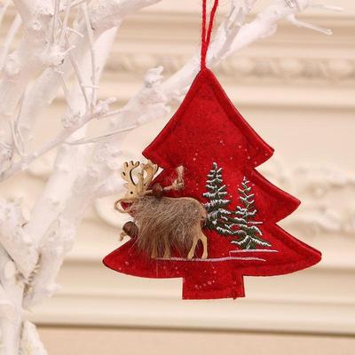 Snug & Styled Festive Red Wooden Cloth Embroidery Christmas Tree Hanging Ornament red