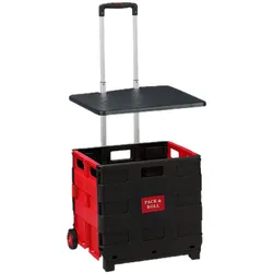 Relaxdays Einkaufstrolley klappbar, bis 35 kg, 50 l Kiste, mit Teleskopgriff, 2 Rollen, Transport Trolley, rot/schwarz