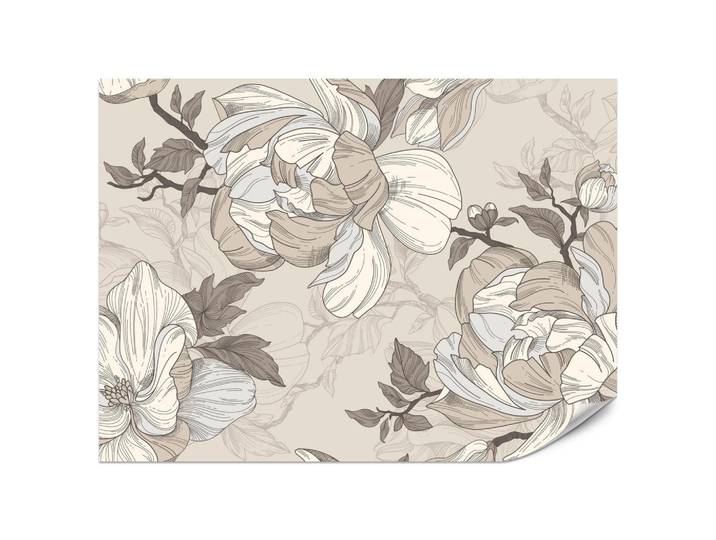 Muralo Fototapete für Wohnzimmer Natur Große Blüten Blätter Pflanzen 400x280, Braun, Beige, Creme, Grau, Papier, Floral, Rechteckig, 400x280 cm, Tapeten & Wandverkleidungen, Fototapeten