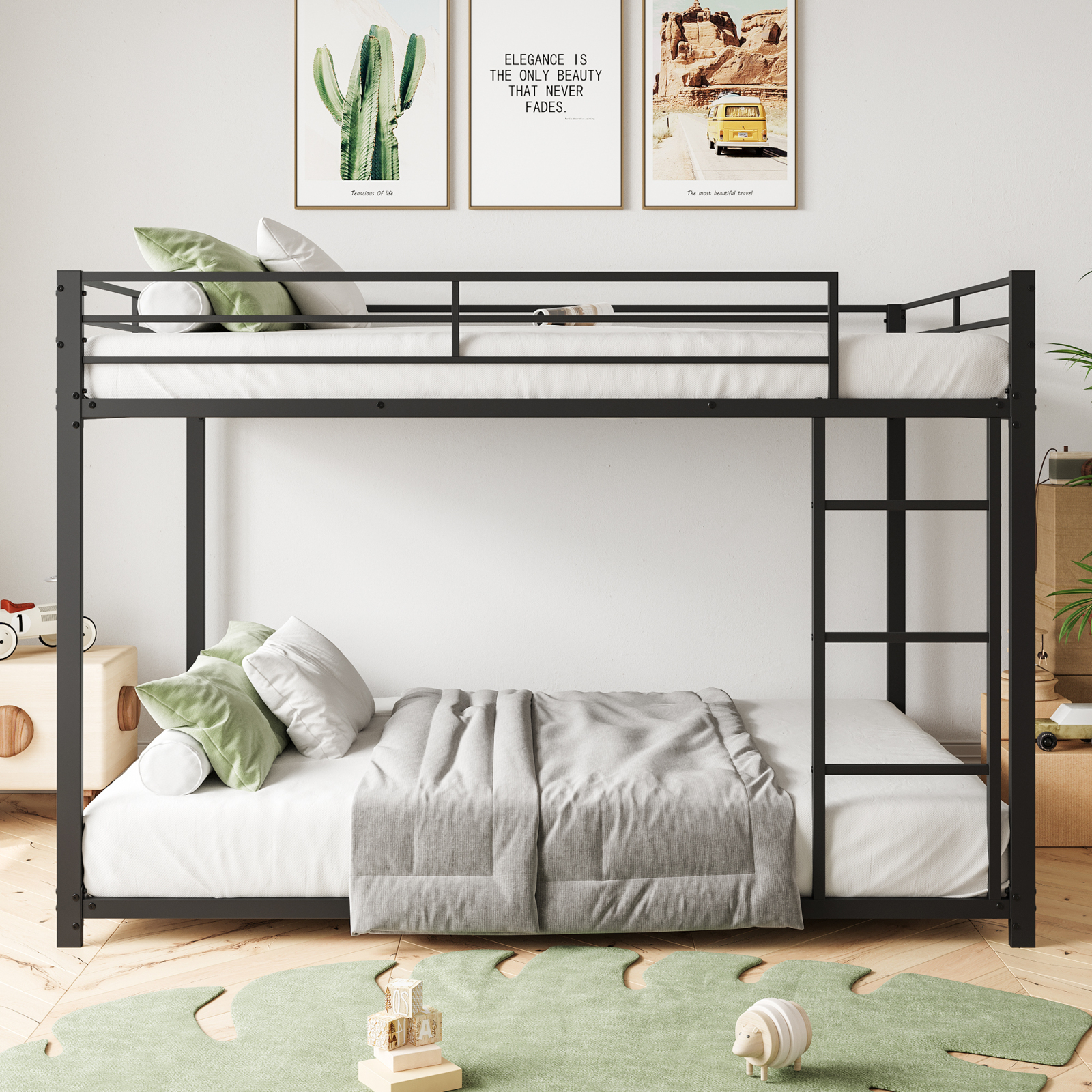 Fortuna Lai Kinder Etagenbett - Schwarz- 140x200cm Kinderbett Stockbett Hochbett Metall Bettgestell