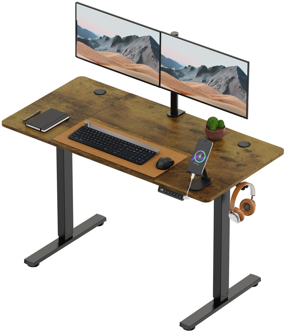 Vonhaus Adjustable Height Steel Standing Desk Walnut/Black 120 W x 60 D