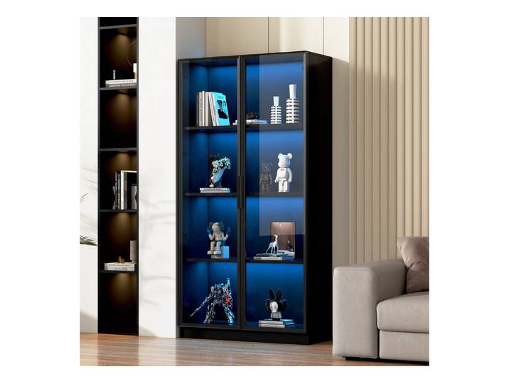 HAUSS SPOLE Vitrine mit LED-Beleuchtung, doppeltürige Vitrine mit beweglichen Einlegeböden (1-St) mit 16-farbiger LED-Beleuchtung, beweglichen Einlegeböden, 80*40*160cm