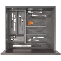 Ninka Besteckeinsatz mit Trenner Basis-Set 2 Tiefe 500/550mm, dunkelgrau, Besteckkasten, Grau