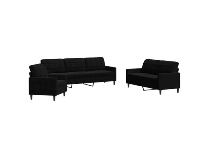 GHVBNMF 3-tlg. Sofagarnitur Schwarz Samt mit Metallgestell Couch Set Dreiteiliges Polstermöbel Set aus weichem Samtstoff mit robuster Metallstruktur für Wohnzimmer und Empfangsbereich.