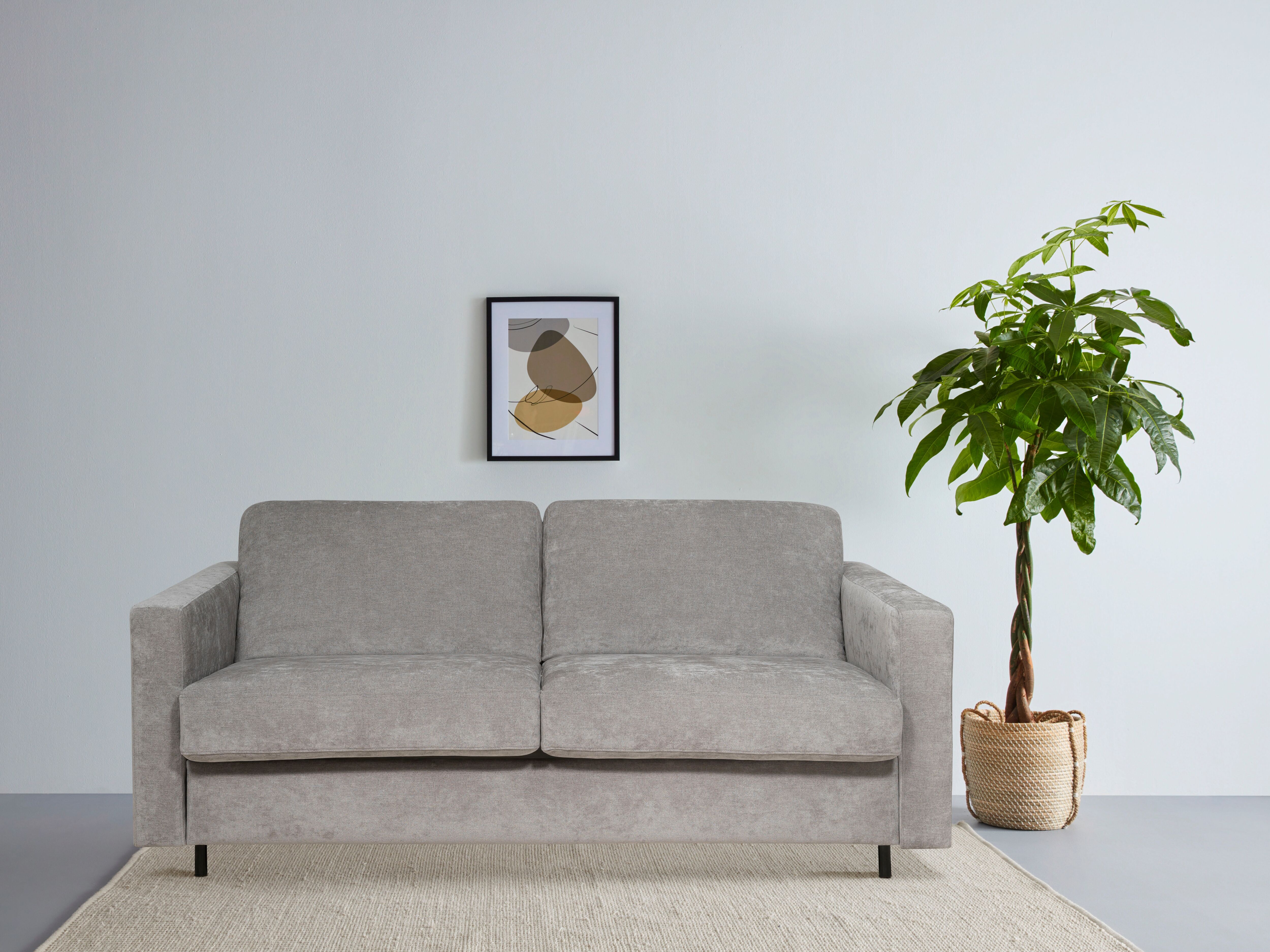 Schlafsofa OTTO HOME "Virming", grau (light grau), B:188cm H:90cm T:98cm, 100% Polyester, Sofas, Schlafsofa, Dauerschlaf-Funktion mit Unterfederung und Matratze