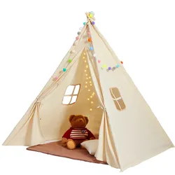 VEVOR Spielzelt Kinder, Tipi-Zelt für Kinder 1–5 Jahre, Kleinkinderzelt mit Matte und dekorativen Plüschbällen, Zelt für Kinder mit Fenstern für drinnen & draußen Beige