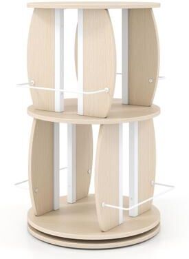 Costway 2-Tier Rotating Bookshelf Tower with Display Stands and Side Rails-Oak