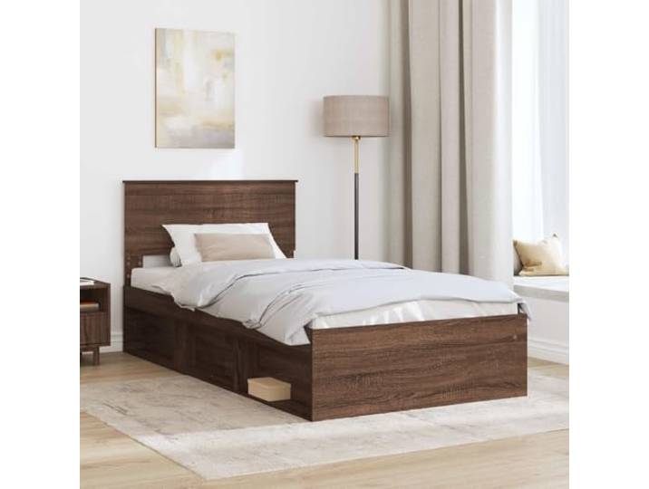 KTHLBRH Bettgestell Eiche Braun 100 x 200 cm Kiefer massiv Modernes Design, konische Linien, Schlafzimmerrahmen, einfach zu montieren