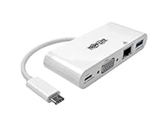 Tripp Lite Adaptateur multiport USB-C, VGA, Port USB-A, Charge Gbe et PD, Blanc (U444-06N-VGU-C)