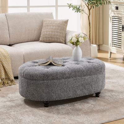 Unbranded "40"" Oval Chenille Storage Ottoman, Tufted Upholstered Footrest with Reversible Top"