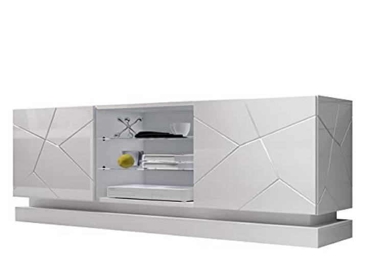 TV Lowboard Qiu, TV Schrank, griffloses Öffnen, Fernsehtisch, Lowboard, TV Tisch, Fernsehschrank, gedämpften Schließsystem, TV Bank, TV Möbel (Modell: 160, Weiß / Weiß Hochglanz, ohne Beleuchtung)