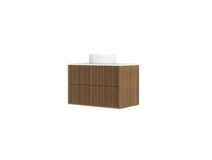 Meuble de salle de bain suspendu avec façade crantée, plan de toilette