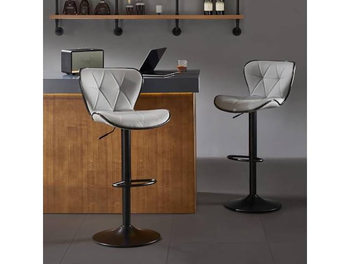 Nestvatto Barhocker Set von 2, Moderne drehbare Barhocker in Thekenhöhe, verstellbare Leder-Barstühle mit Rückenlehne, gepolsterte armlose Barhocker, Inselstühle für Kücheninsel, Hellgrau