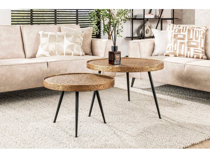 Couchtisch Kharu - 2er Set in Metallic-Antikbronze in rundem Design - Antikbronze - Luxusbetten24