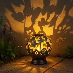 Solarlampen für Außen Balkon Deko Gartendeko Metall Solarleuchte Outdoor, Schmetterling Blumen Design, schwarz, LED, DxH 20 x 22,5 cm