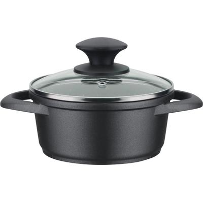 Kochtopf GSW "Gourmet Granit", schwarz (schwarz, graphit), H:7,5cm Ø:16cm, Töpfe, Kochtopf, mehrfache, langlebige VITAFLONGRANIT Antihaft-Versiegelung, Induktion