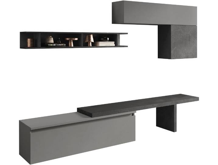 Wohnwand, Holzwerkstoff, Steingrau & Bleigrau, 260×190 cm, 5tlg. Set, Modern, INOSIGN