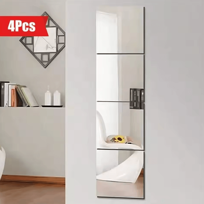 Inspire Curations Self Adhesive Acrylic Mirror Wall Stickers For Home Decor silver 4pcs 20cm