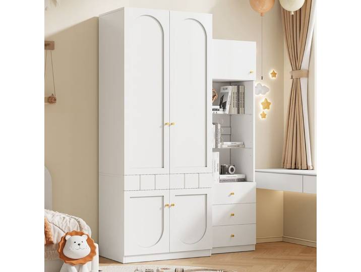 Ensemble de deux meubles pour chambre à coucher : armoire à deux portes + vitrine blanc 80 × 50 × 200 cm 50 × 40 × 180 cm