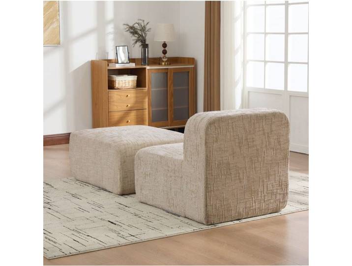 Canapé compressé modulable 1 place AESVAR en chenille Light Khaki sans montage