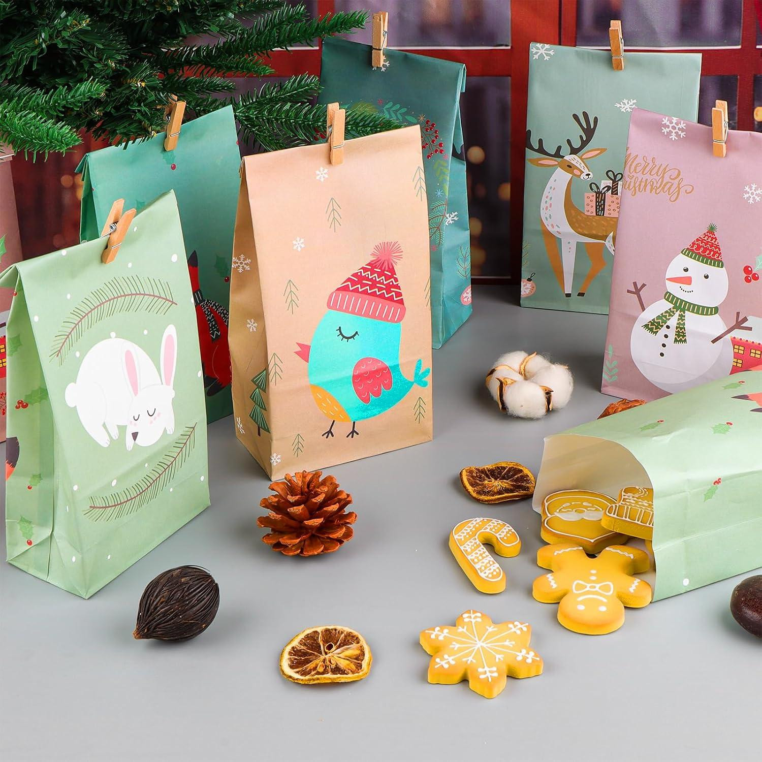 oCreon Kleurrijke papieren zakjes voor kerst adventskalender voor kinderen