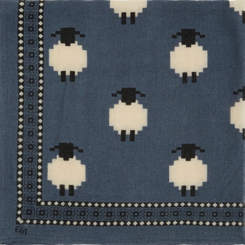 Emile et Ida Foulard Moutons Laine Bleu taille unique