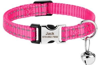 Inspired Finds Personalized Adjustable Cat Collar With Engraved ID Nameplate & Safety Bell neon Pink Collar