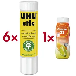 UHU Aktion: 6x Klebestift »stic« inkl. 1x Duschgel »Creme 21« beige