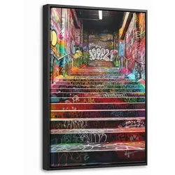 LEINWAND Bilder mit Rahmen - Treppe - Graffiti - Farben - Kunst - 40x60