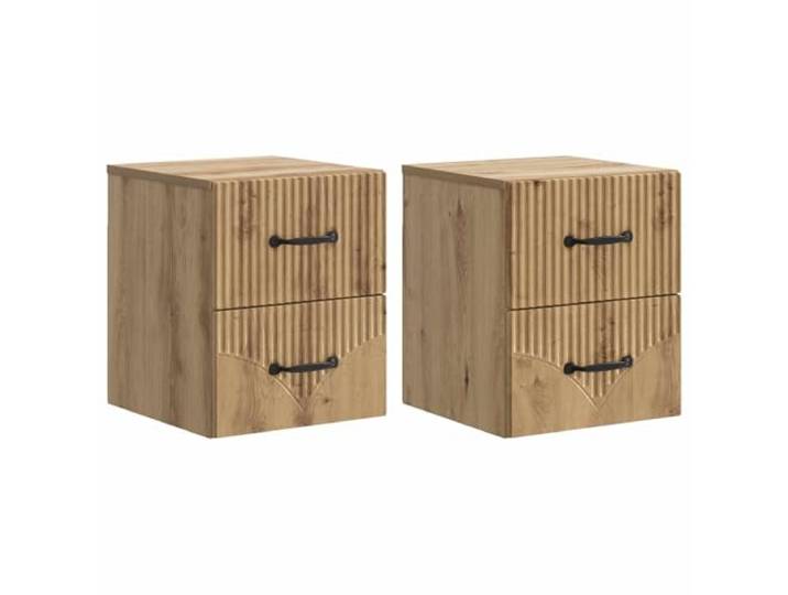 LMTYOENFG Hängende Nachttische 2er Set Artisan-Eiche 34,5x33x40 cm Schwebende Nachtkonsole fürs Schlafzimmer mit Schubladen für platzsparende Wandmontage und griffbereite Abendlektüre.