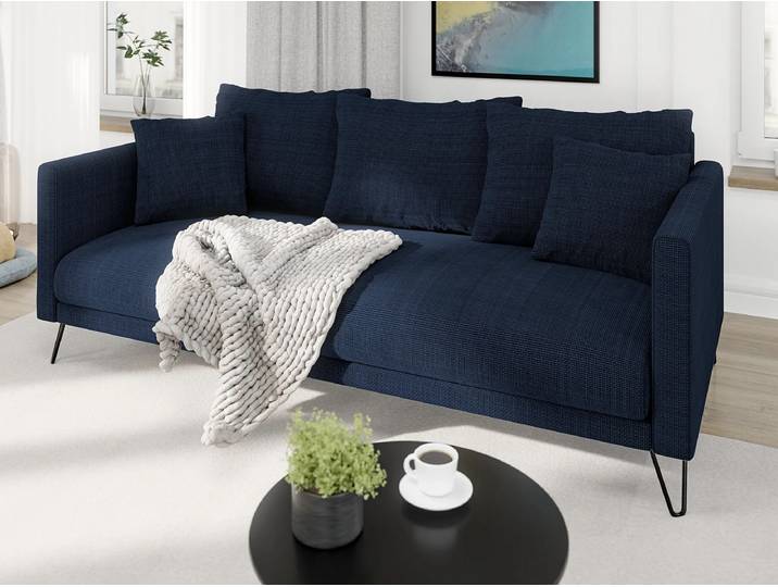 S-Style Möbel Harmony - Modernes Sofa 3-Sitzer aus Chenille-Stoff mit Hohen Schwarzen Metallfüßen - Marineblau