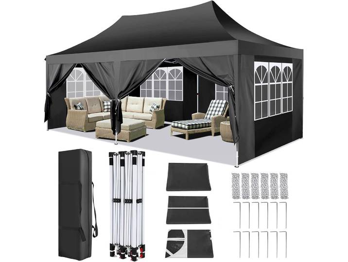COBIZI-Tente Tonnelle Pop Up Étanche avec 6 Flancs, Gazébo d'Extérieur, Jardin, Marché de Mariage, 3x6m