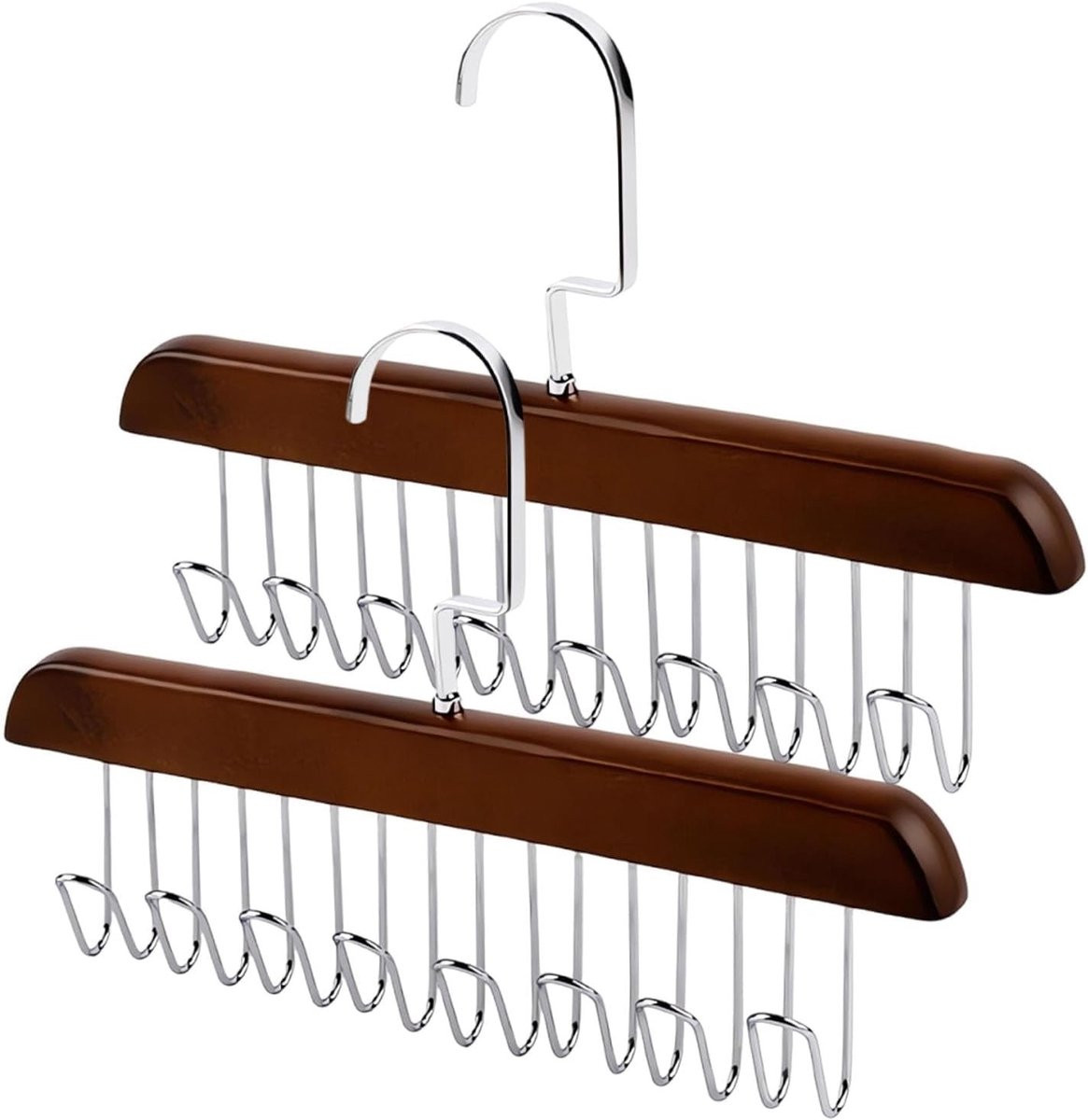 Draaiende riemhouder met 16 haken, houten antislip riemhanger en displaystandaard voor accessoires