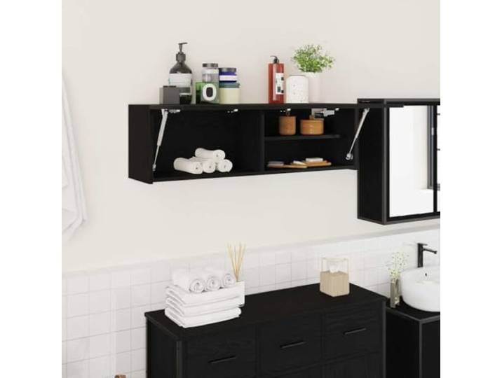 YUTAASU Bad-Wandschrank Schwarz 100x25x30 cm Holzwerkstoff Gasdruckfeder Tür, Links Oder Rechts Montierbar, Feuchtigkeitsbeständig, Vielseitig Für Bad Küche Wohnzimmer