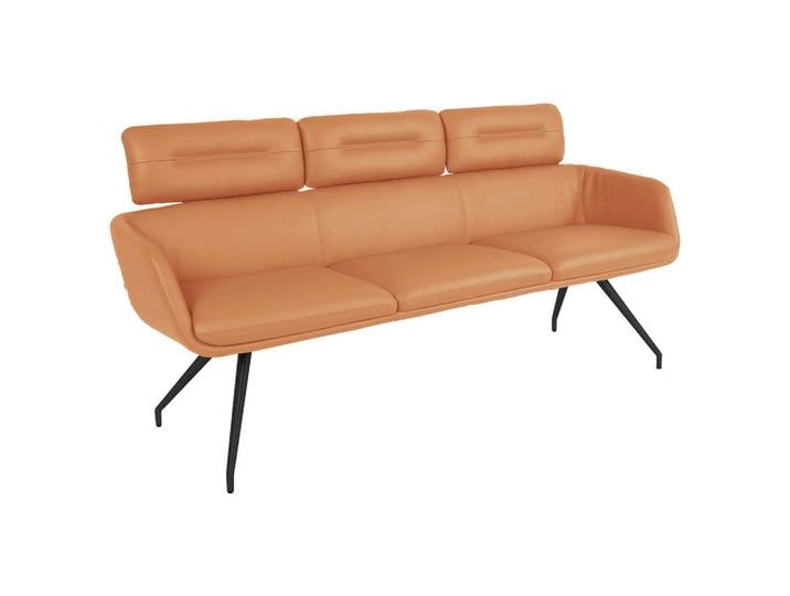 Dieter Knoll Sitzbank, Schwarz, Cognac, Metall, Echtleder, Rindleder, 3-Sitzer, 200x92.5x67 cm, Esszimmer, Bänke, Sitzbänke