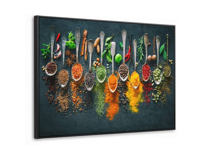 LEINWAND Bilder mit Rahmen - Kräuter - Gewürze - Löffel - 80x60