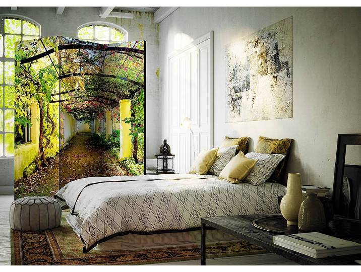 Paravent Romantic Garden Akustik Vlies auf Kiefer Massiv Grün 135 x 172cm