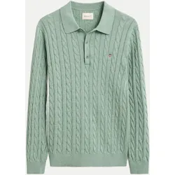 Zopfstrickpullover mit Polo-Kragen Grün 3XL