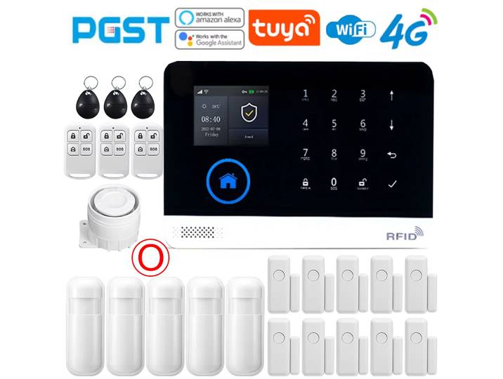 Système d'alarme domestique PGST, alarme de sécurité WIFI, antivol avec capteur de mouvement de porte, compatible avec votre système de contrôle et Alexa
