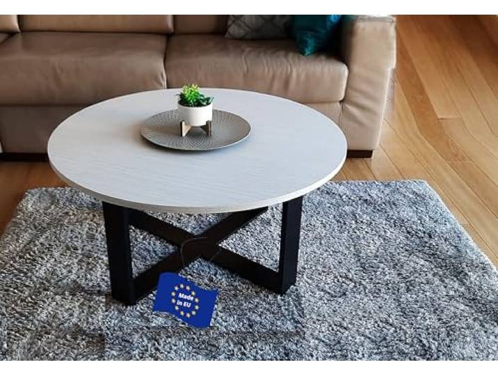 designimpex Design Couchtisch DA-333 Pinie Kiefer Weiß/Schwarz matt 86x86x42 cm rund Couch Table Ablage Living Room Table Moderne Tische Wohnzimmertisch Beistelltisch Sofa Tisch Wohnzimmer