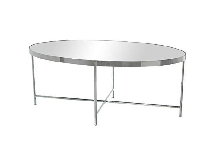 DRW Couchtisch oval aus Stahl Chrom 110 x 55 x 40 cm, Spiegel 5 mm Dicke, Metall, 110x55x40cm, Espejo 5mm Grosor