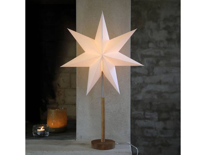 Tischleuchte Weihnachtsstern Speranza 18 x 68 x 45cm Braun/Weiß/Hellbraun/Weiß Pinie Massiv E14