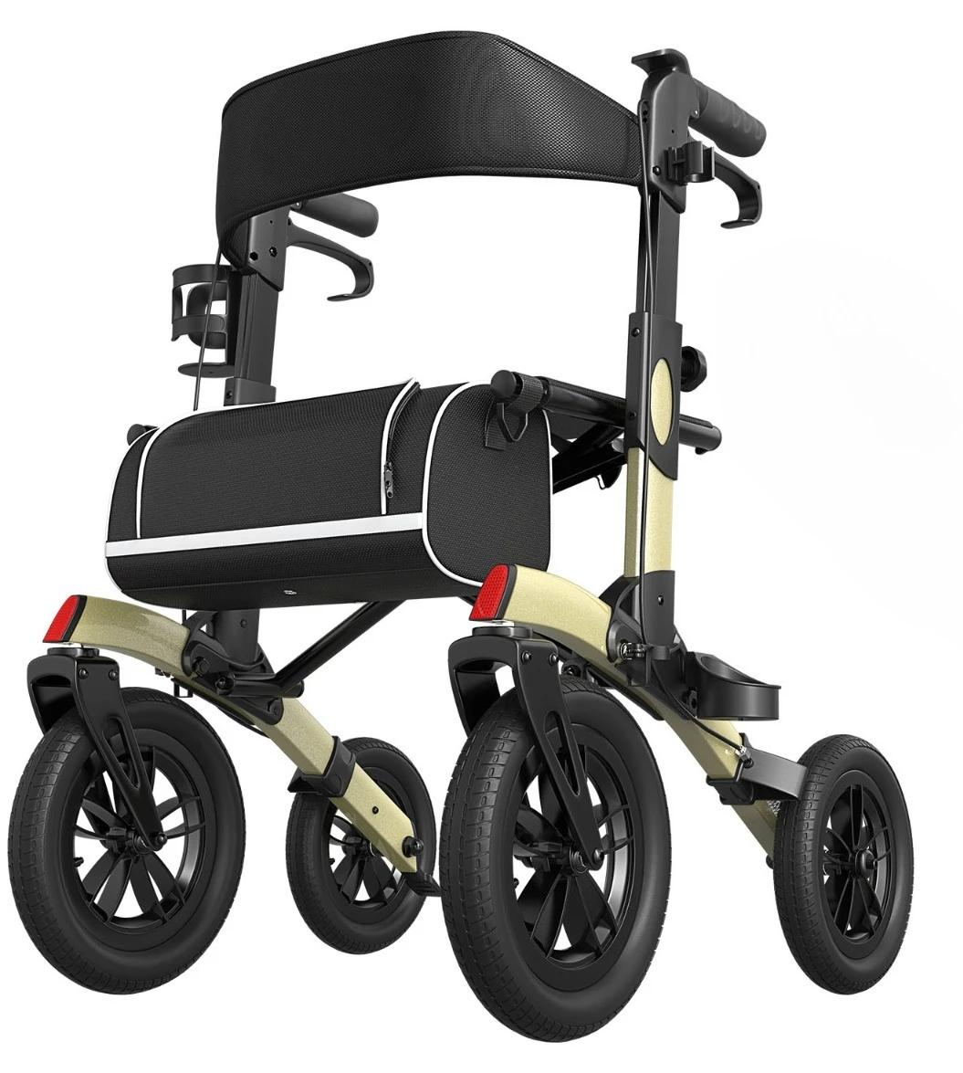 Leichtgewicht Rollator - Faltbarer Gehwagen - Höhenverstellbare Griffe - Belastbar bis 180 kg - Gewicht 12,4 kg - Farbe Champagne