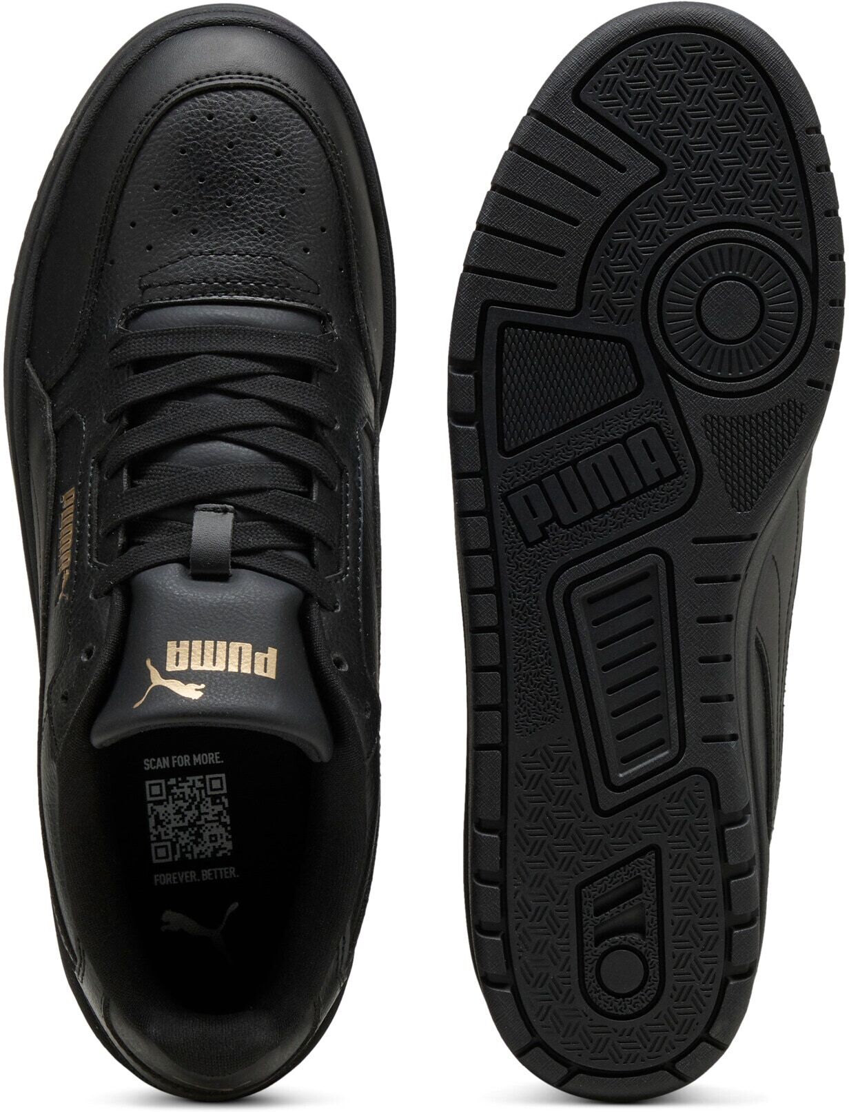 Sneaker PUMA "SHUFFLE DOWNTOWN", Damen, Gr. 44, Textil, schwarz (puma schwarz, puma schwarz, puma gold), Synthetik, Schuhe Sneaker, leicht profilierte Gummilaufsohle, Schnürverschluss puma schwarz, puma schwarz, puma gold 44, Textil