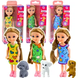 Set Minipuppe im Kleid mit Hund 14,5cm Mix