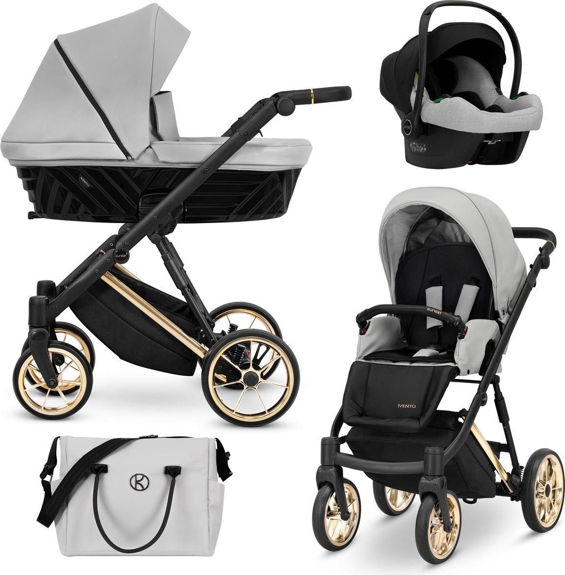 Kinderwagen Kunert Ivento Premium 3in1 - goldene Rahmenfarbe - Farbe: Taubengrau